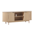 Walker Edison Modern Curved Reeded Tv Stand For Tvs Up To 65 Inches, Credenza With Sliding Doors And Adjustable Shelves, Tv Stand With Cord Management Cutout, 60 Inch, Coastal Oak