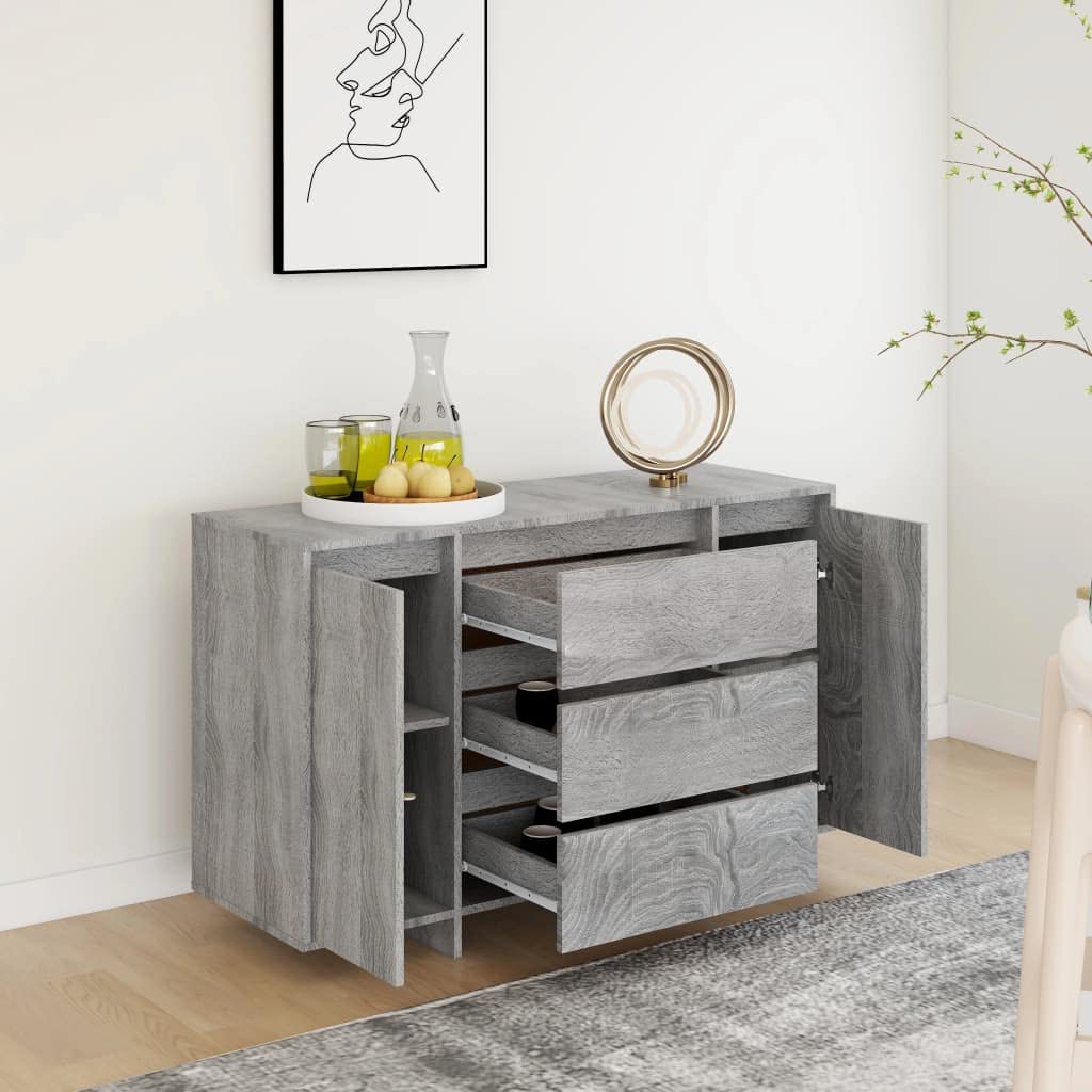 vidaXL Sideboard with 3 Drawers Gray Sonoma 47.2&quot;x16.1&quot;x29.5&quot; Chipboard