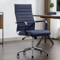 Boiskom Office Desk Chair Leather, Conference Room Chairs With Wheels, Executive Modern Ergonomic Ribbed Computer Chair(Navy Blu
