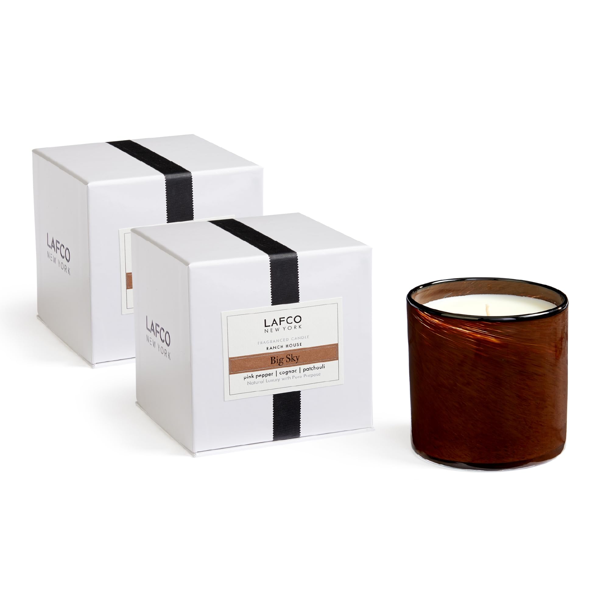 LAFCO New York Signature Candle, Big Sky - 15.5 oz, 2 Pack - 90-Hour Burn Time - Reusable, Hand Blown Glass Vessel - Made in The