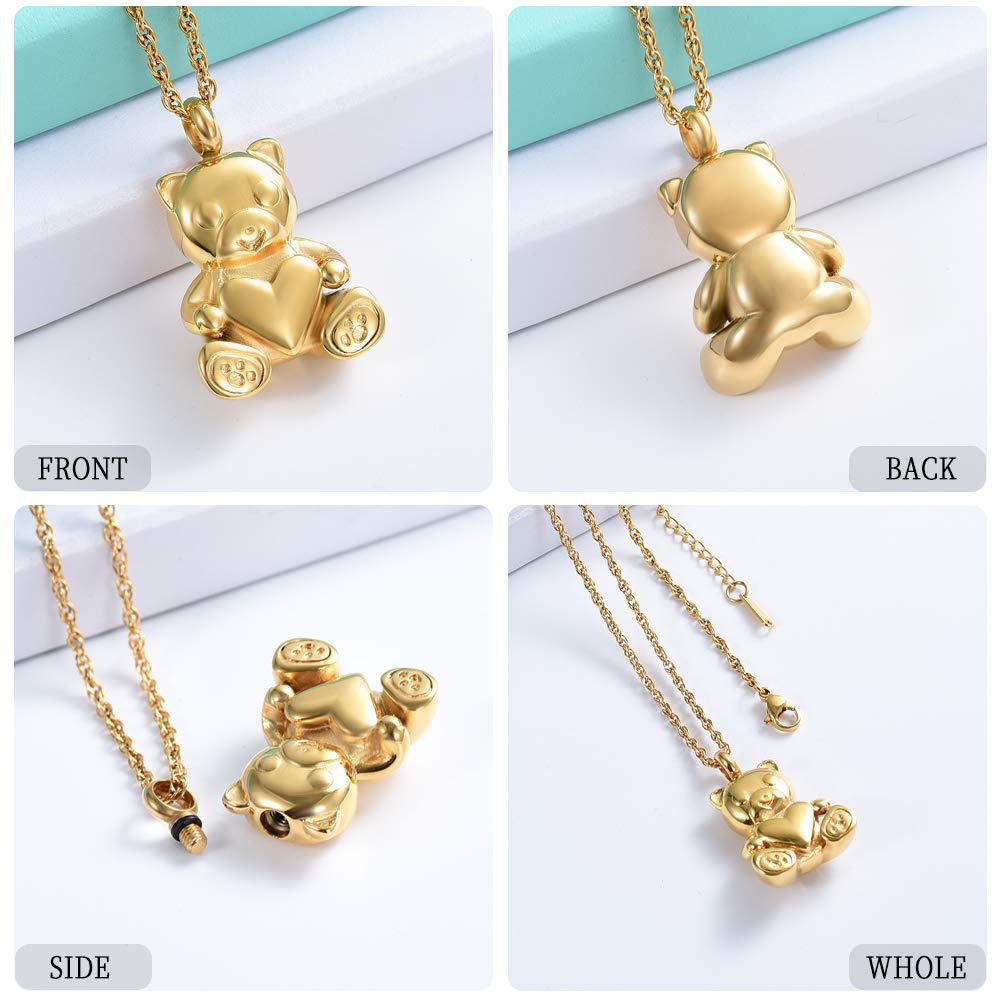 Cremation Jewelry Urn Nekclaces For Ashes For Women Gilrs Teddy Bear Keepsake Memorial Necklace For Human Pet Baby Ashes