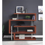 Acme Buck II Glass Top Writing Desk in Chrome and Walnut High Gloss