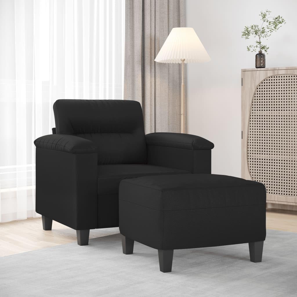 vidaXL Black Sofa Chair with Footstool – Faux Leather Upholstered - Featuring Comfort Seating and Versatile Design – Ideal for Living Room, Lounge Area and Office Space