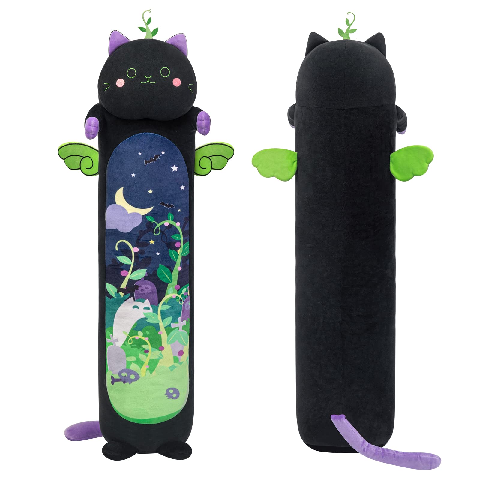 Mewaii Long Cat Plush Kawaii Body Pillow, 28    Cute Black Cat Stuffed Animals Soft Plushies, Kitten Plush Throw Pillow Doll Big