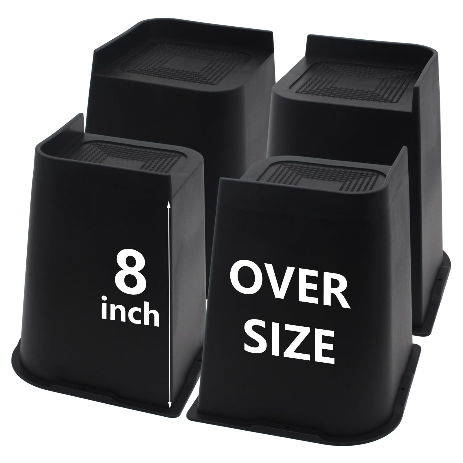 Hanihua Bed Risers 8 Inch Heavy Duty, 4 Pack Oversized Furniture Risers, Black Bed Lifts Risers For Table, Sofa, Chair, Couch, D