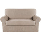 Turquoize Stretch Sofa Slipcover 2 Pieces Sofa Cover Couch Cover For 2 Cushion Couch Washable Furniture Protector Covers With Elastic Bottom Feature Thick Jacquard Fabric (Loveseat, Sand)
