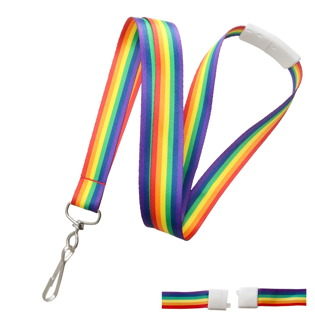 2 Pack - Rainbow Lanyard With Breakaway For Badge Holder And Keys - Cute Neck Strap Keychain With Swivel J Hook For Name Tag, Id