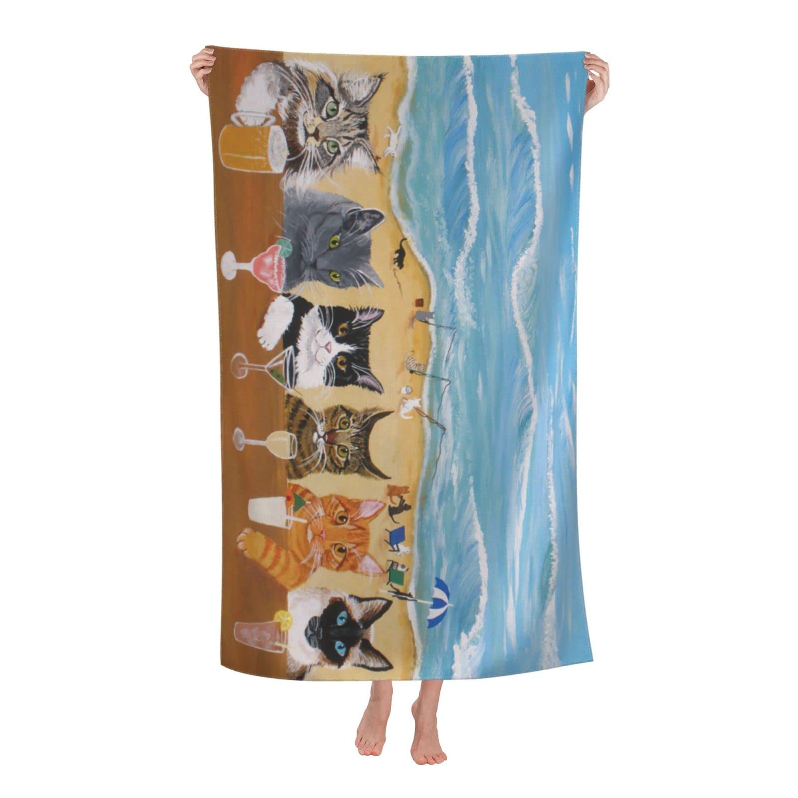 Cat Beach Towel for Women, Microfiber Beach Towels for Adults, Cute Personalized Beach Towels Bulk, Big Extra Large Beach Towels