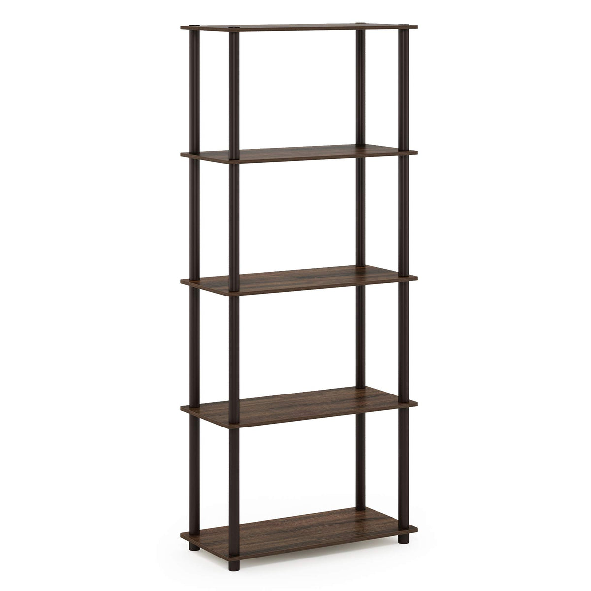 Furinno Turn-N-Tube 5-Tier Multipurpose Shelf / Display Rack / Storage Shelf / Bookshelf, Round Tubes, Walnut/Brown