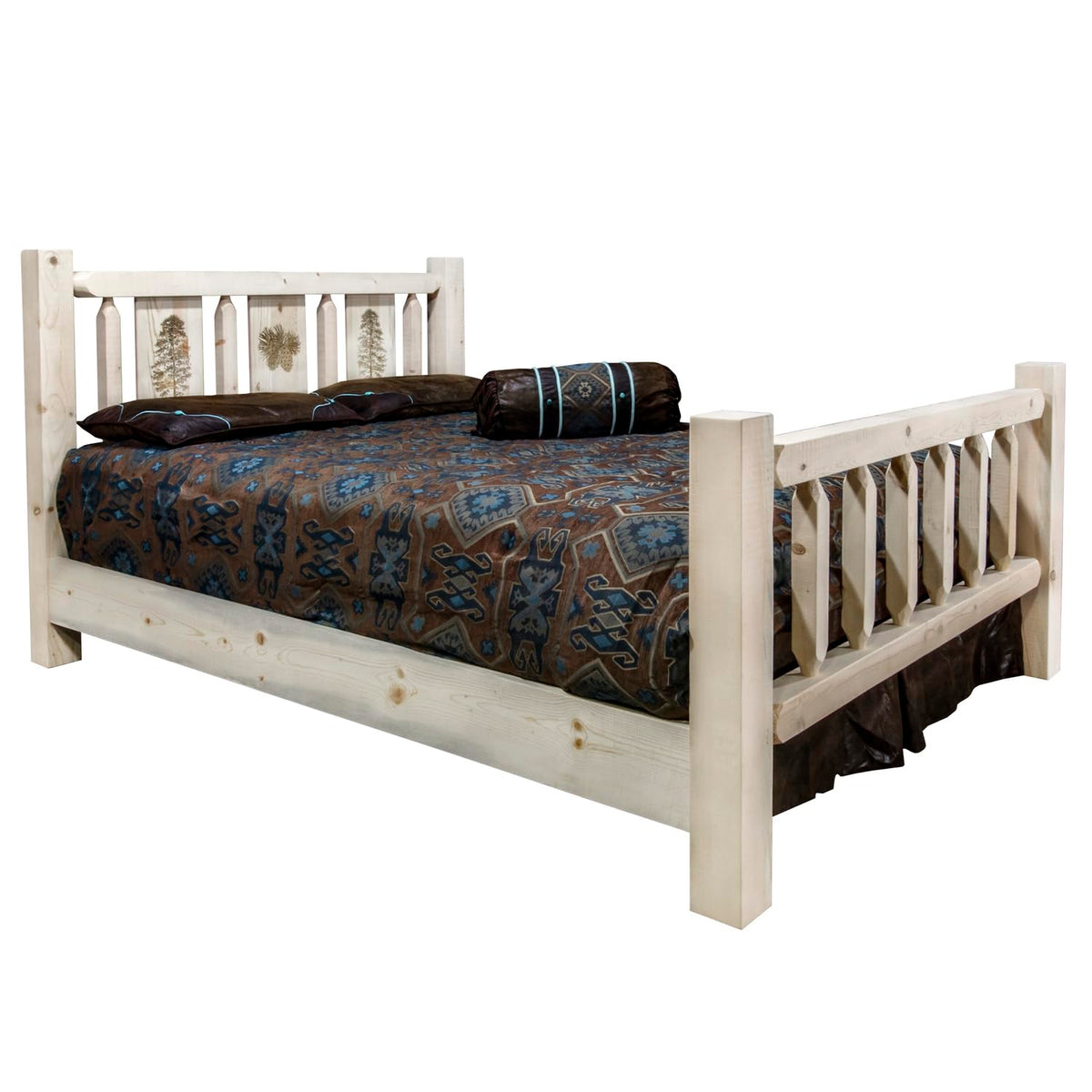 Montana Woodworks Homestead Collection Twin Bed w/Laser Engraved Pine Tree Design, Clear Lacquer Finish