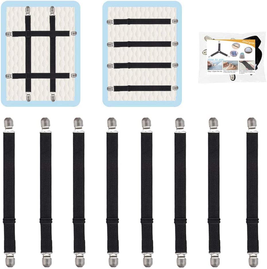 Qoecycth 8Pcs Adjustable Bed Sheet Straps Clips, Elastic Mattress Sheet Fasteners Holder And Suspenders, Grippers To Hold Sheet,