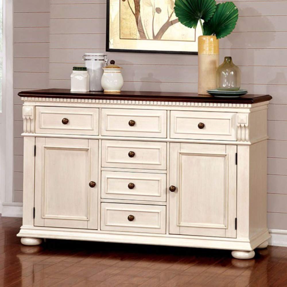 Benzara Transitional Style Server, White and Brown