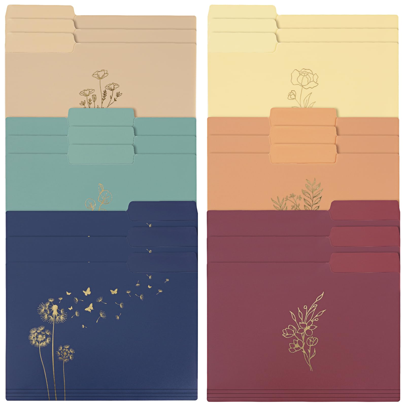 Eoout 18 Pack Decorative File Folders Floral Cute Folders With Gold Foil Vintage Colored Poly File Folder 8.6 X 11.6 Inch 1/3 Cu