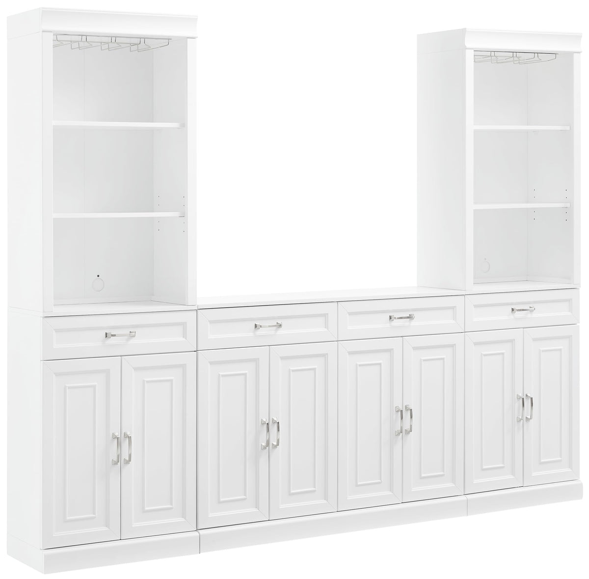 Crosley Furniture Stanton 2-Piece Wine, Liquor, Coffee Bar Cabinet Set with Sideboard and Storage Shelves, White