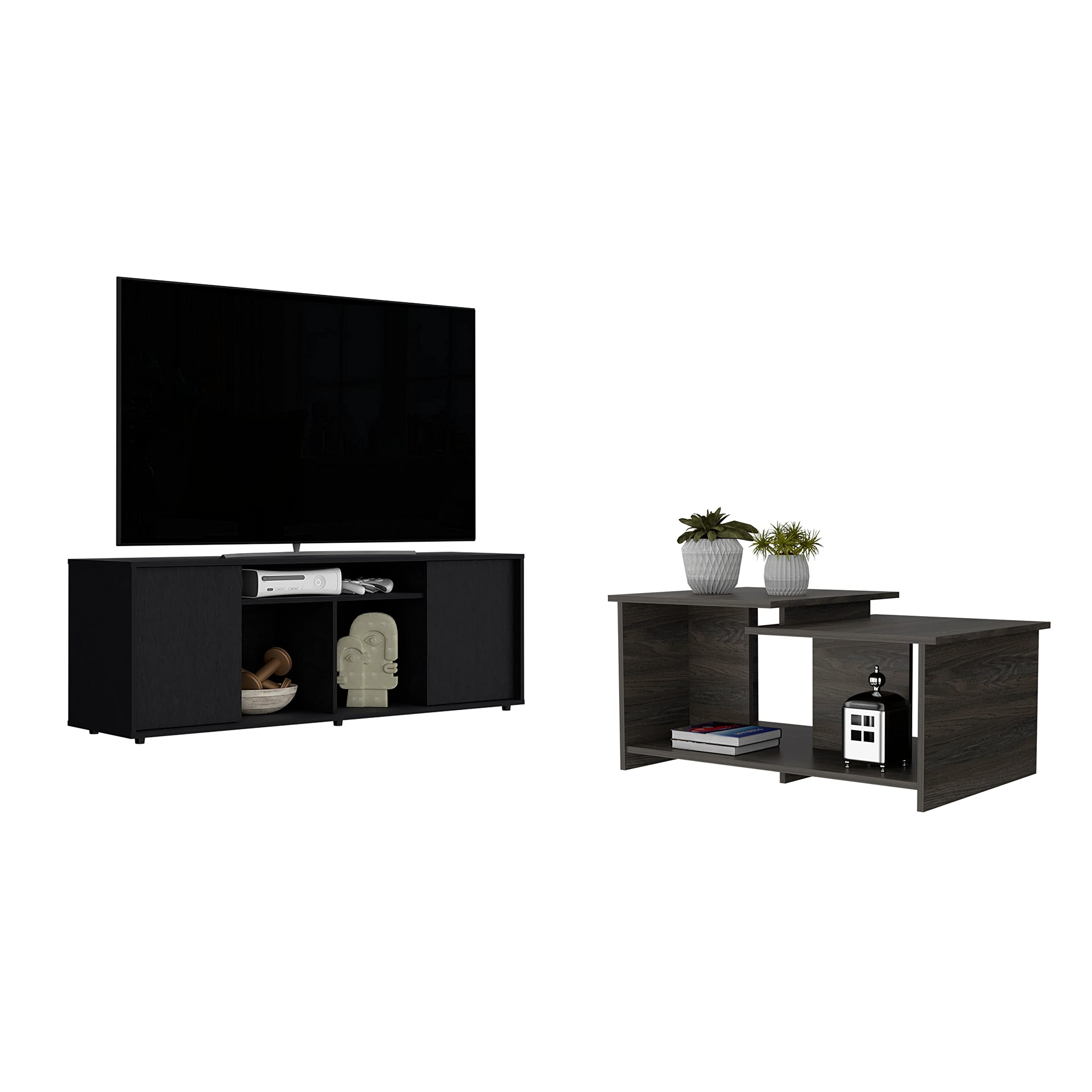 Danville 2 Piece Living Room Set, Tv Stand + Coffee Table, Black/Espresso