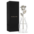 Forever Rose Bloom Box Bundle - a Genuine, One of a Kind, Real Rose Hand Dipped in Silver with Beautiful Phantom Vase and Bloomi