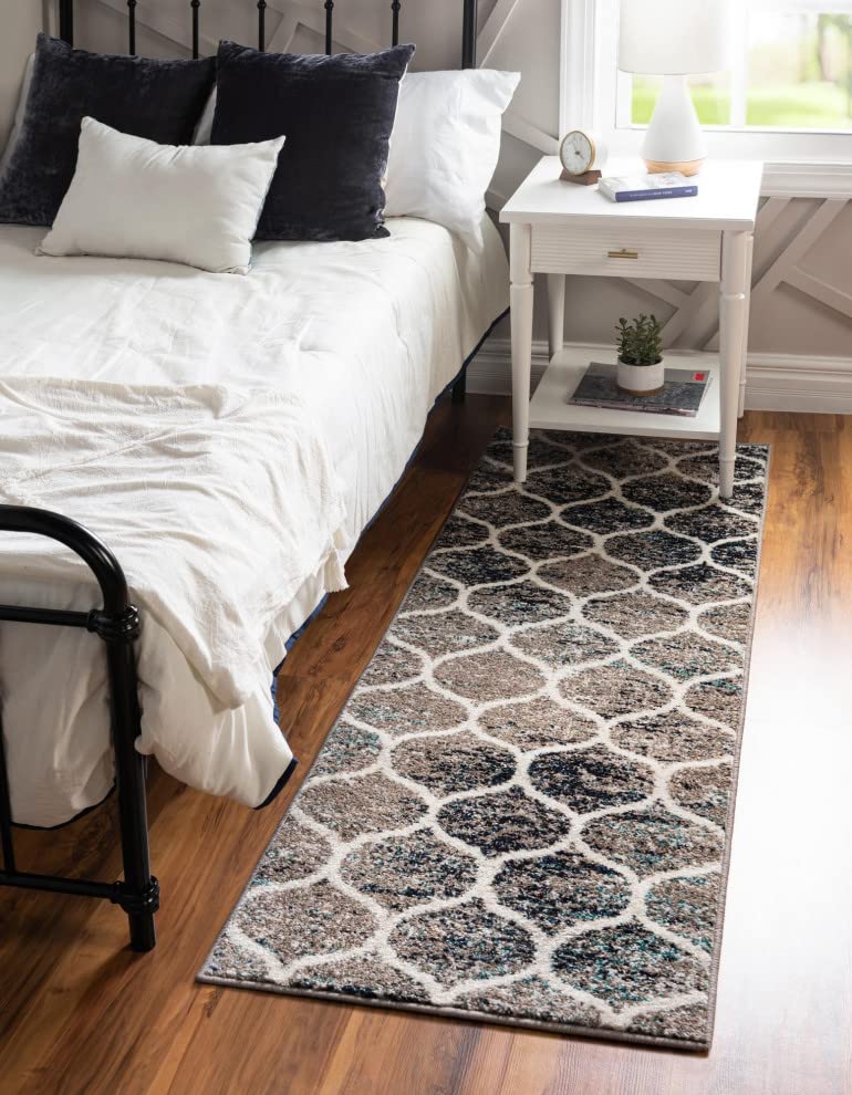 Unique Loom Trellis Frieze Collection Area Rug - Rounded (2' X 6' Runner, Blue Multi/ Ivory)