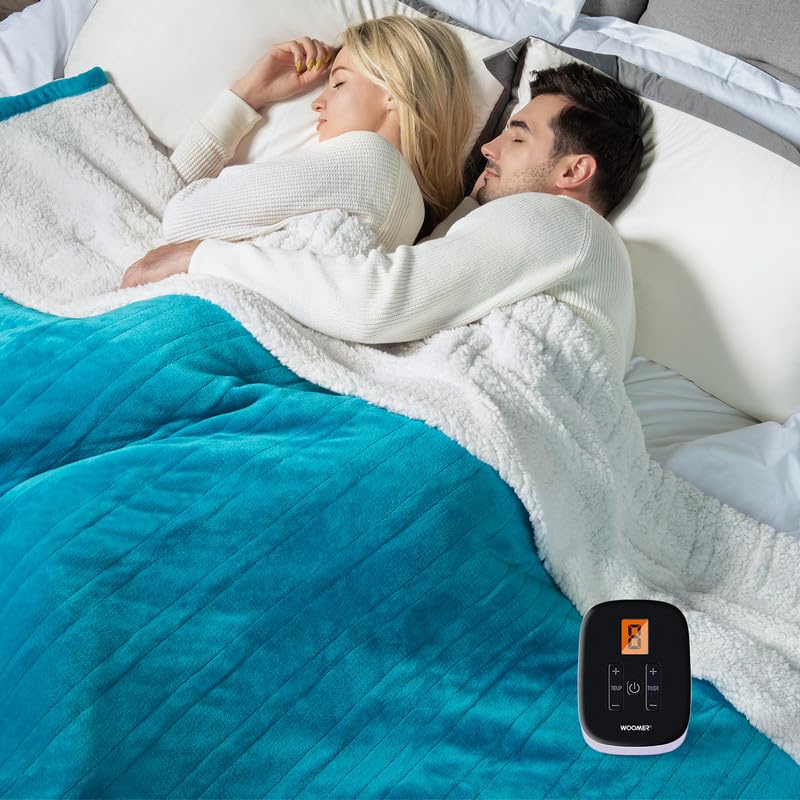 Woomer Electric Heated Throw Blanket, Soft Flannel Electric Blanket With Multi-Color Option, Full Size 77'X 84', 10 Heating Le