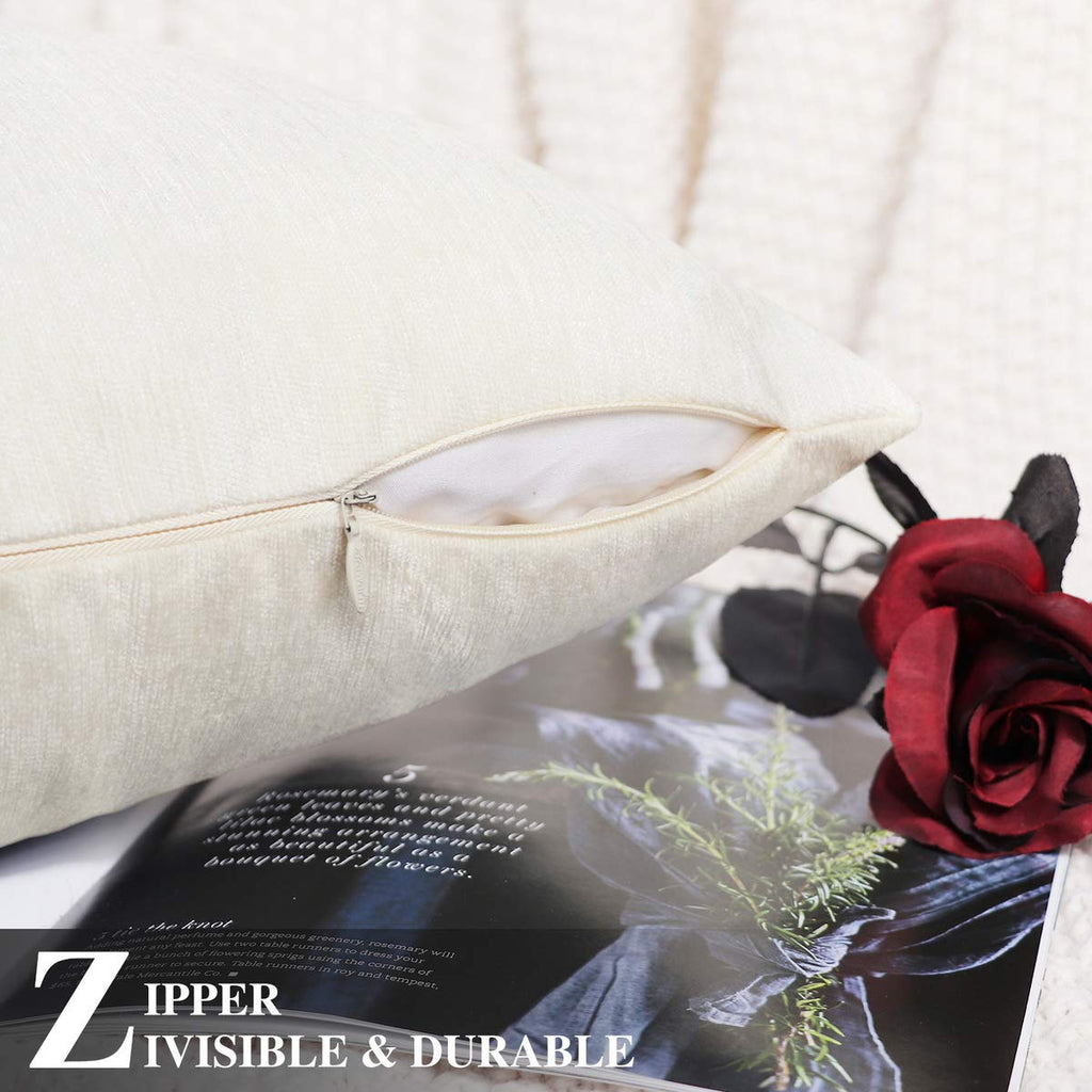 Brawarm Chenille Throw Pillow Covers 22X22 Inches - Cream Chenille Pillow Covers Pack Of 2, Solid Dyed Soft Chenille Pillow Case