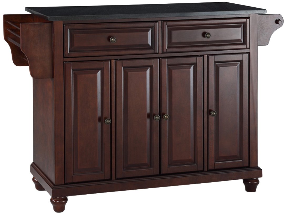 Crosley Furniture Cambridge Granite Top Rolling Kitchen Island Storage Cart, Microwave Stand, Spice Rack, Mahogany