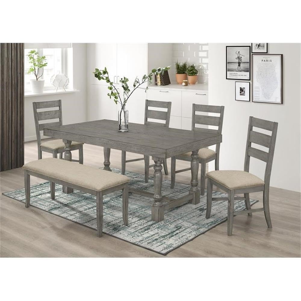 Best Quality Furniture D499-Dt Dining Set, Rustic Dark Gray