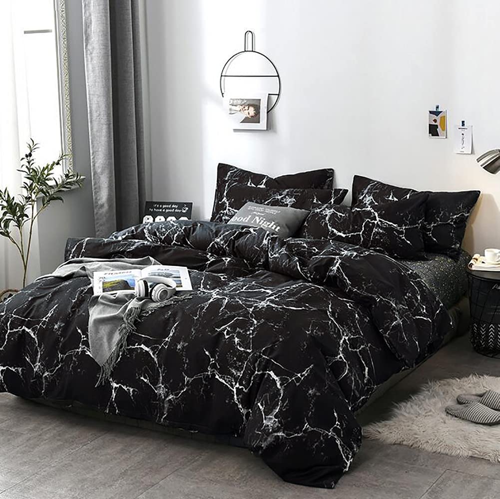 Karever Black Marble Comforter Set King Black Bedding Set Women Black Marble Comforter Set Lightweight Soft Black Marble Bedding