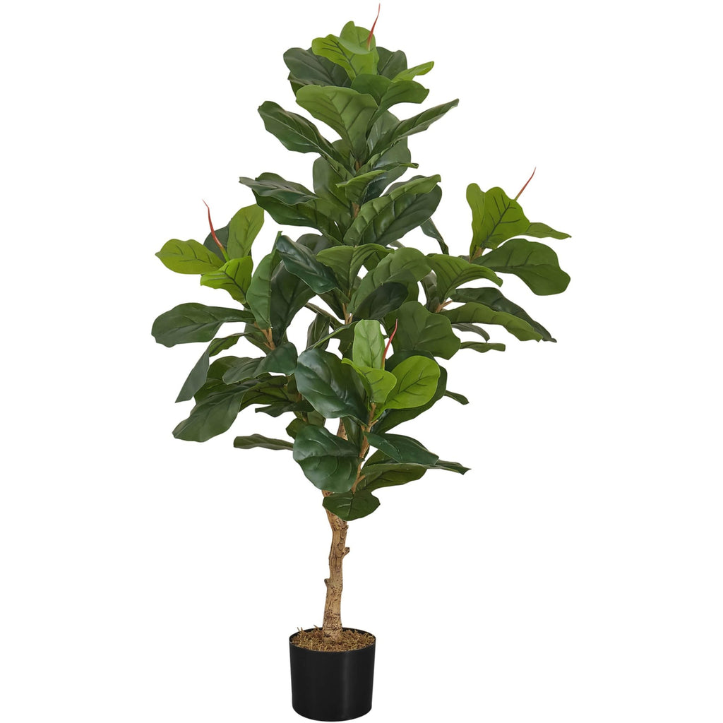 Monarch Specialties I 9541 Artificial Plant, 47' Tall, Fiddle Tree, Indoor, Faux, Fake, Floor, Greenery, Potted, Real Touch, Decorative, Green Leaves, Black Pot