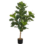 Monarch Specialties I 9541 Artificial Plant, 47' Tall, Fiddle Tree, Indoor, Faux, Fake, Floor, Greenery, Potted, Real Touch, Decorative, Green Leaves, Black Pot