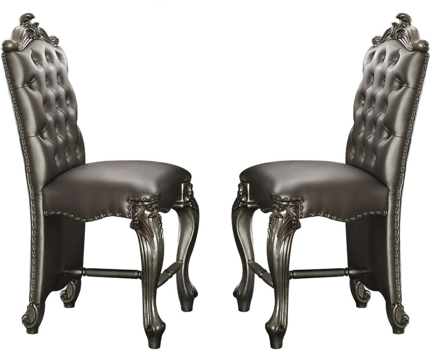 Acme Versailles Faux Leather Counter Dining Chair in Silver Platinum Set of 2
