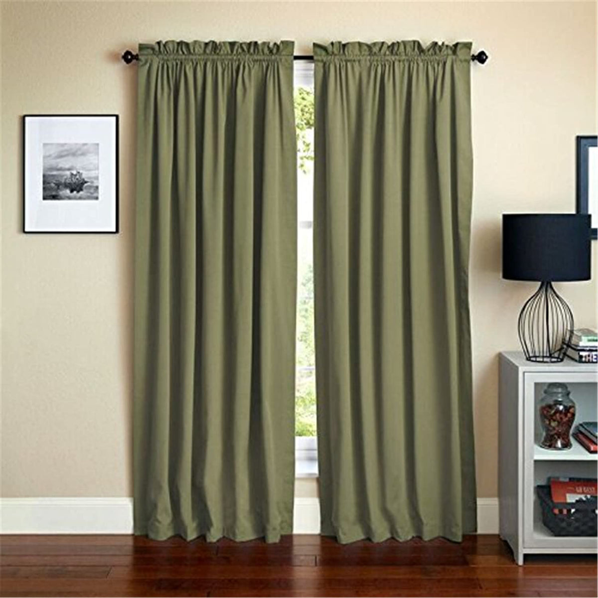 Blazing Needles Reversible Rod Pocket Room-Darkening Twill Curtain Panels, 108&quot; by 52&quot;, Sage 2 Count