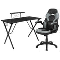 Flash Furniture Black Gaming Desk And Gray/Black Racing Chair Set With Cup Holder, Headphone Hook, And Monitor/Smartphone Stand