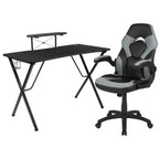 Flash Furniture Black Gaming Desk And Gray/Black Racing Chair Set With Cup Holder, Headphone Hook, And Monitor/Smartphone Stand