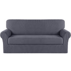 Turquoize Stretch Sofa Slipcover 2 Pieces Sofa Cover Couch Cover For 3 Cushion Couch Washable Furniture Protector Covers With Elastic Bottom Feature Thick Jacquard Fabric (Sofa, Grey)