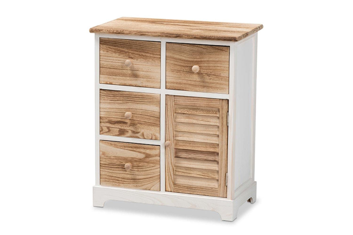 Baxton Studio Gella Rustic Transitional Two-Tone White and Oak Brown Finished Wood 4-Drawer Storage Unit