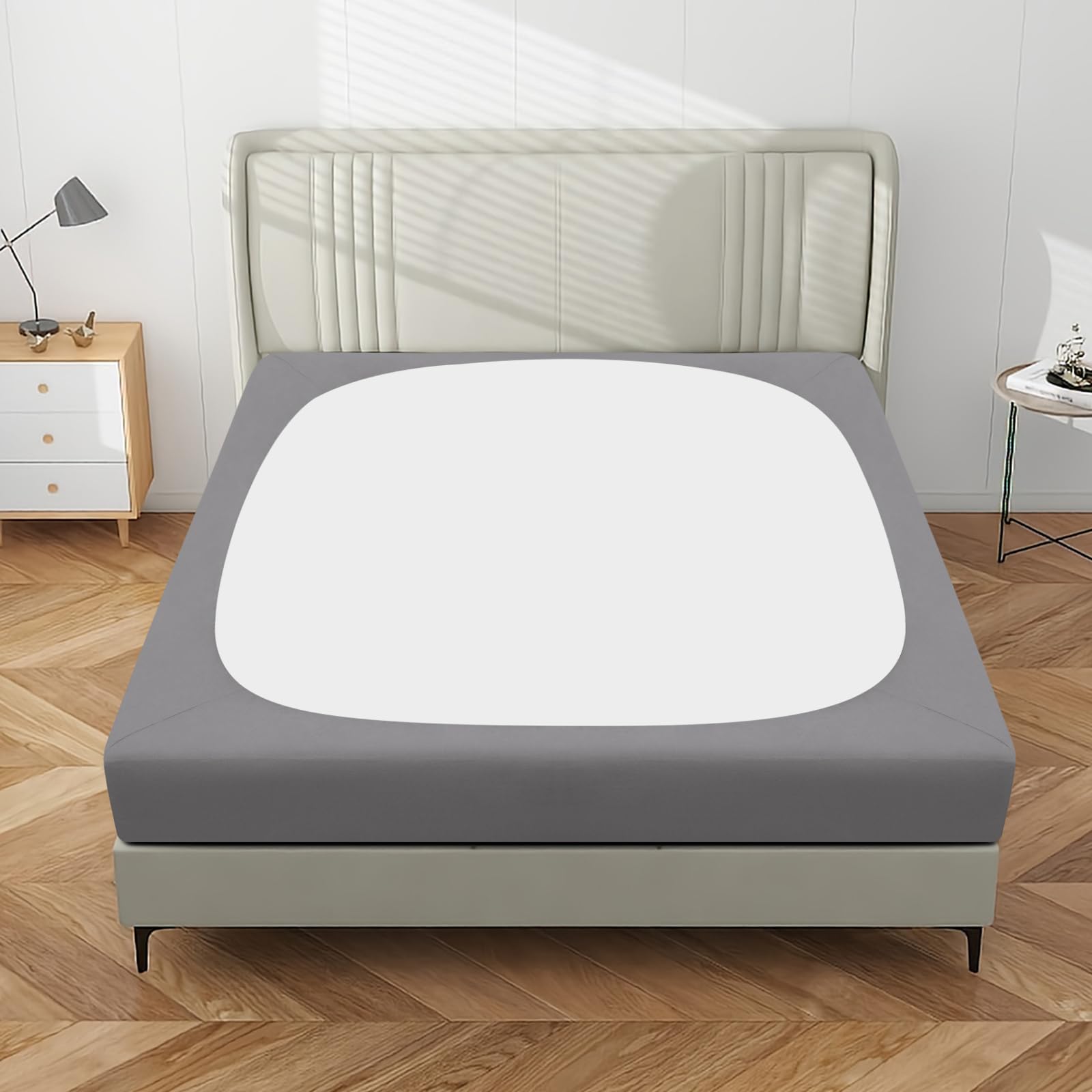 Purefit Stretchy Box Spring Cover Queen - Elastic Fitted Box Spring Wrap Around 4 Sides, Wrinkle & Fading Resistant Fits Queen Size Beds, Light Gray