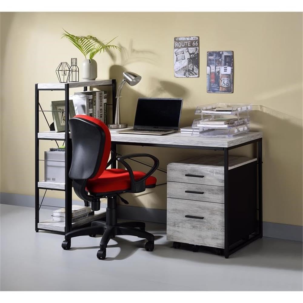 Acme Jurgen Wooden Rectangle Top Writing Desk in Antique White and Black