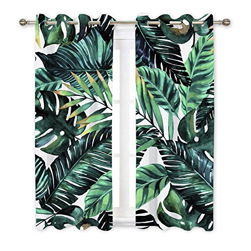 Ormis Tropical Palm Leaves Blackout Curtains 2 Panels for Bedroom,Light Blocking Draperies Room Darkening Thermal Insulated Wind
