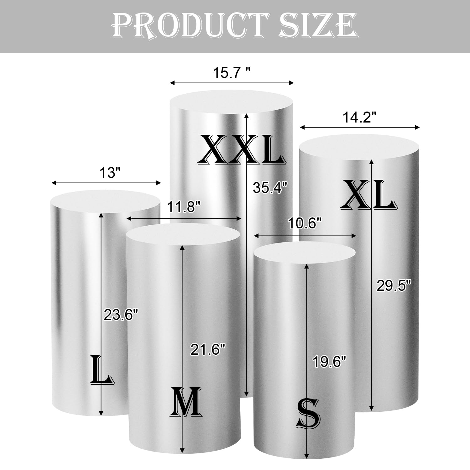 Saitimade Set Of 5 - Silver Cylinder Pedestal Stand Covers, Flexible Cylinder Stand Covers For Party, Wedding Or Birthday Event