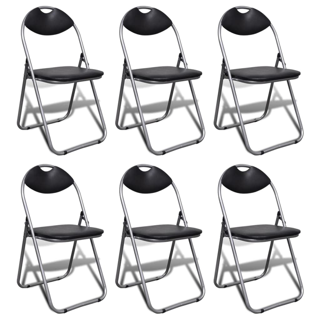 Vidaxl - Set Of 6 Black Faux Leather Folding Chairs, Steel Frame, Easy Storage, Ideal For Home, Office, & Events