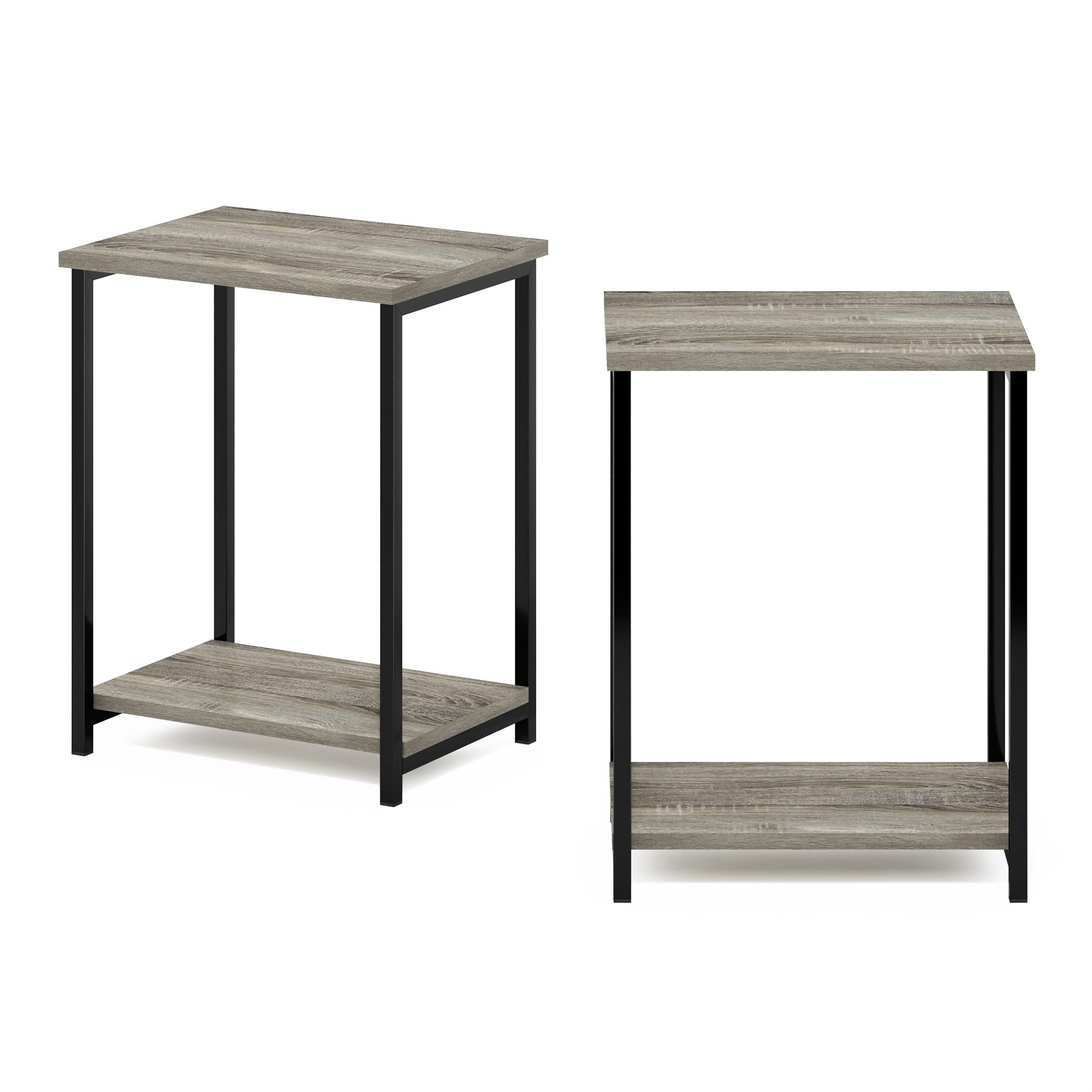 Furinno Simplistic Metal Frame End Table, 2-Pack, French Oak