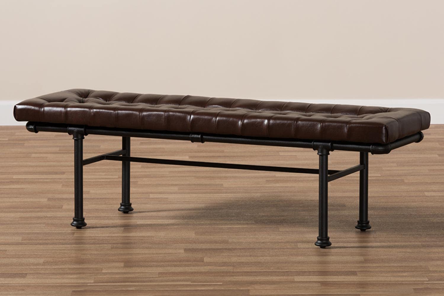 Baxton Studio Zelie Rustic and Industrial Brown Faux Leather Upholstered Bench