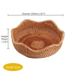 Amololo Handmade Rattan Round Fruit Basket Food Storage Bowl Kitchen Organizer Snack Serving Bowl 9 10 11 Inch Wavy Edge Circle