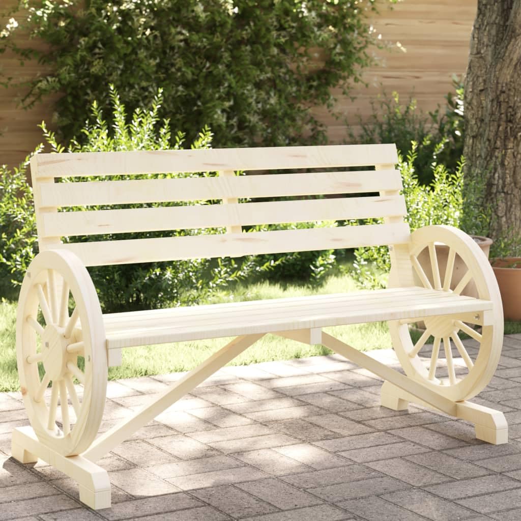 vidaXL Patio Bench 2-Seater - Solid Wood Fir Garden Terrace Furniture with Wagon Wheel Armrests, Brown, 47.8x22.4x30.5 Inches