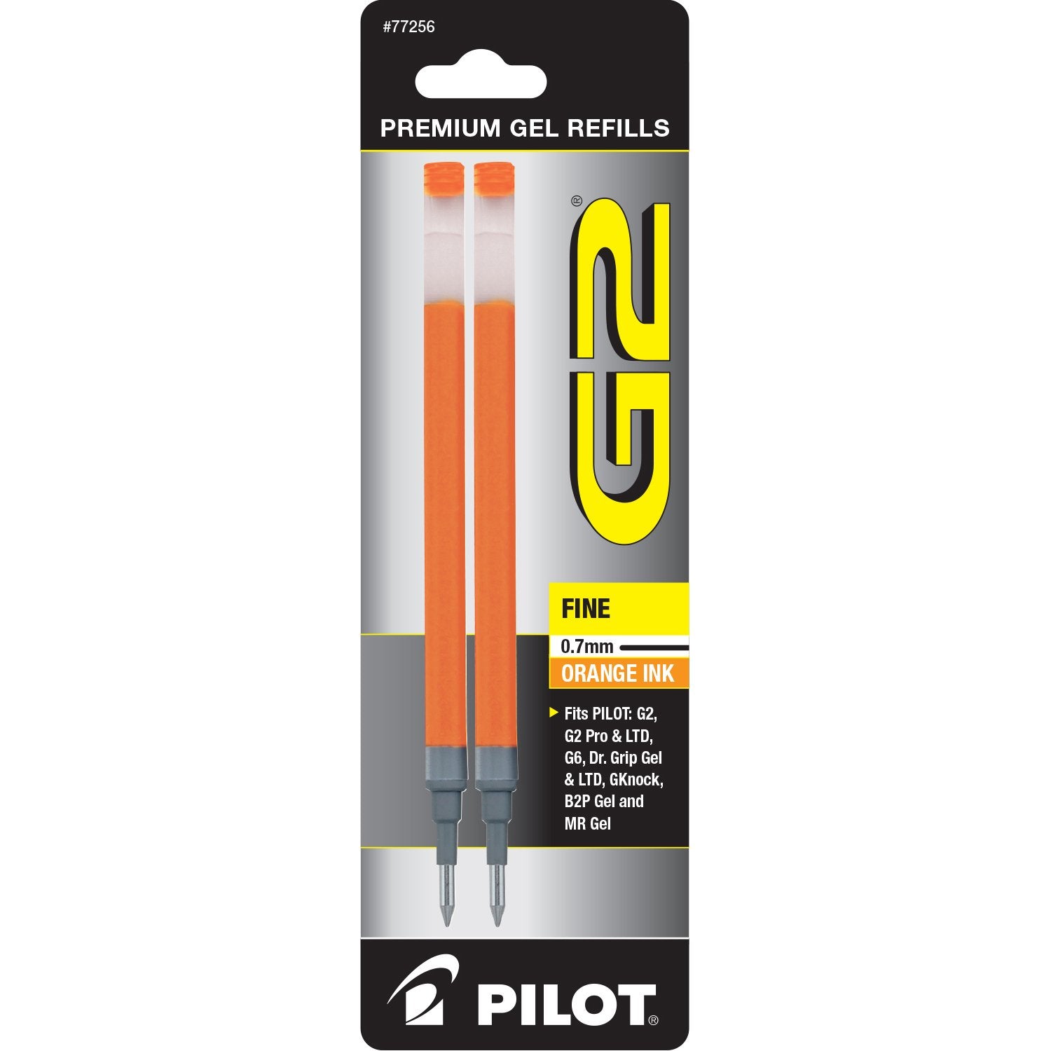 Pilot, G2 Gel Ink Refills, Fine Point 0.7 Mm, Orange, Pack Of 2