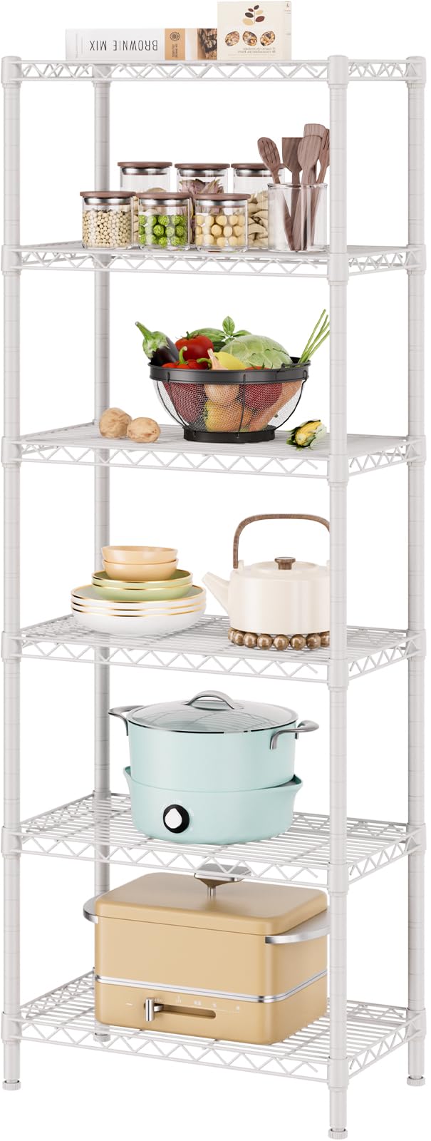 SINGAYE 6 Tier Shelf Adjustable Storage Wire Shelving Unit Metal Shelves Standing Closet Bathroom Organizers Pantry Kitchen Gara