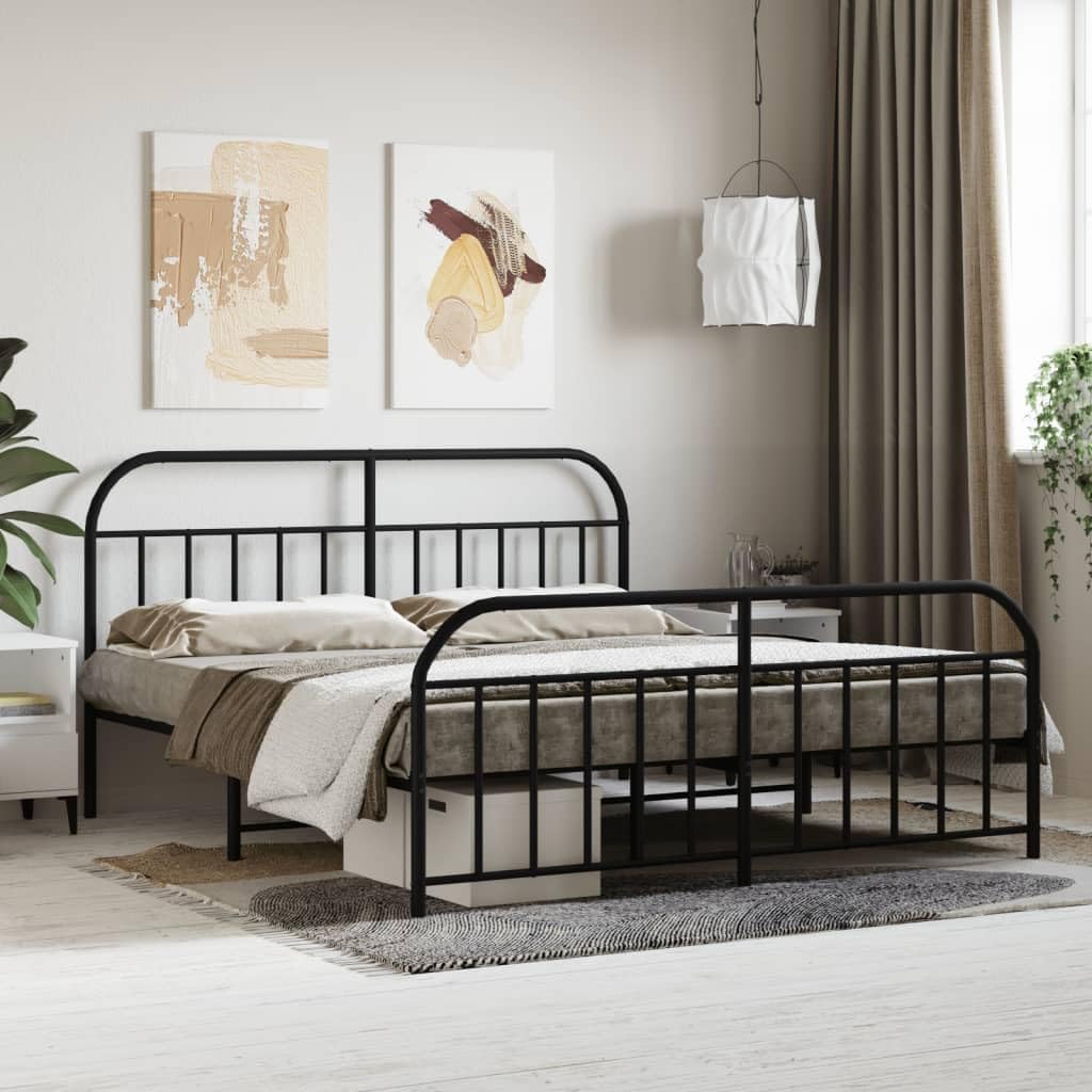 vidaXL 12 Inch Black California King Bed Frame with Headboard & Footboard, Sturdy Metal Platform Bed Frame & Slats, Extra Under Bed Storage, No Box Spring Needed, Without Mattress