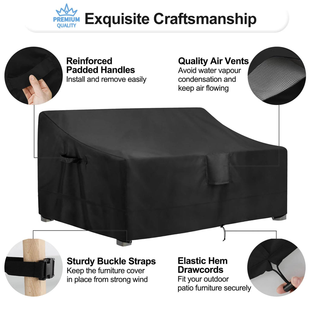 Outdoorlines Outdoor Waterproof Patio 3-Seater Couch Cover - Uv Resistant Patio Sofa Furniture Covers Weatherproof Heavy Duty Glider Covers For Outdoor Furniture, 88Wx32.5Dx33H Inches, Black