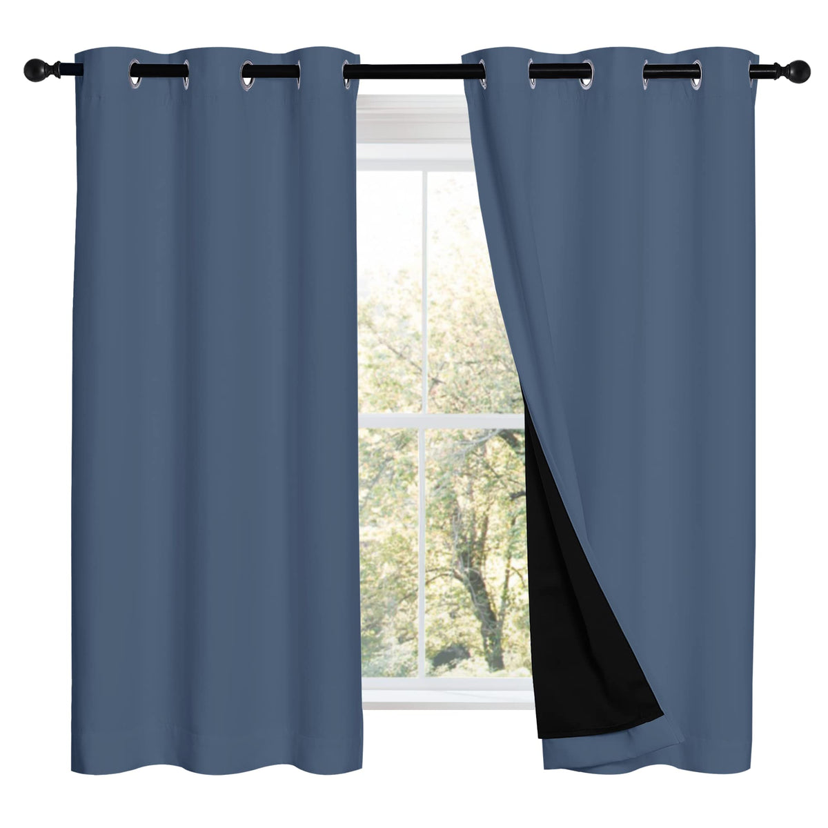 Nicetown Stone Blue 100% Blackout Curtains 2 Panels Set Burg, Thermal Insulated Full Blackout 2-Layer Lined Drapes, Energy Effic
