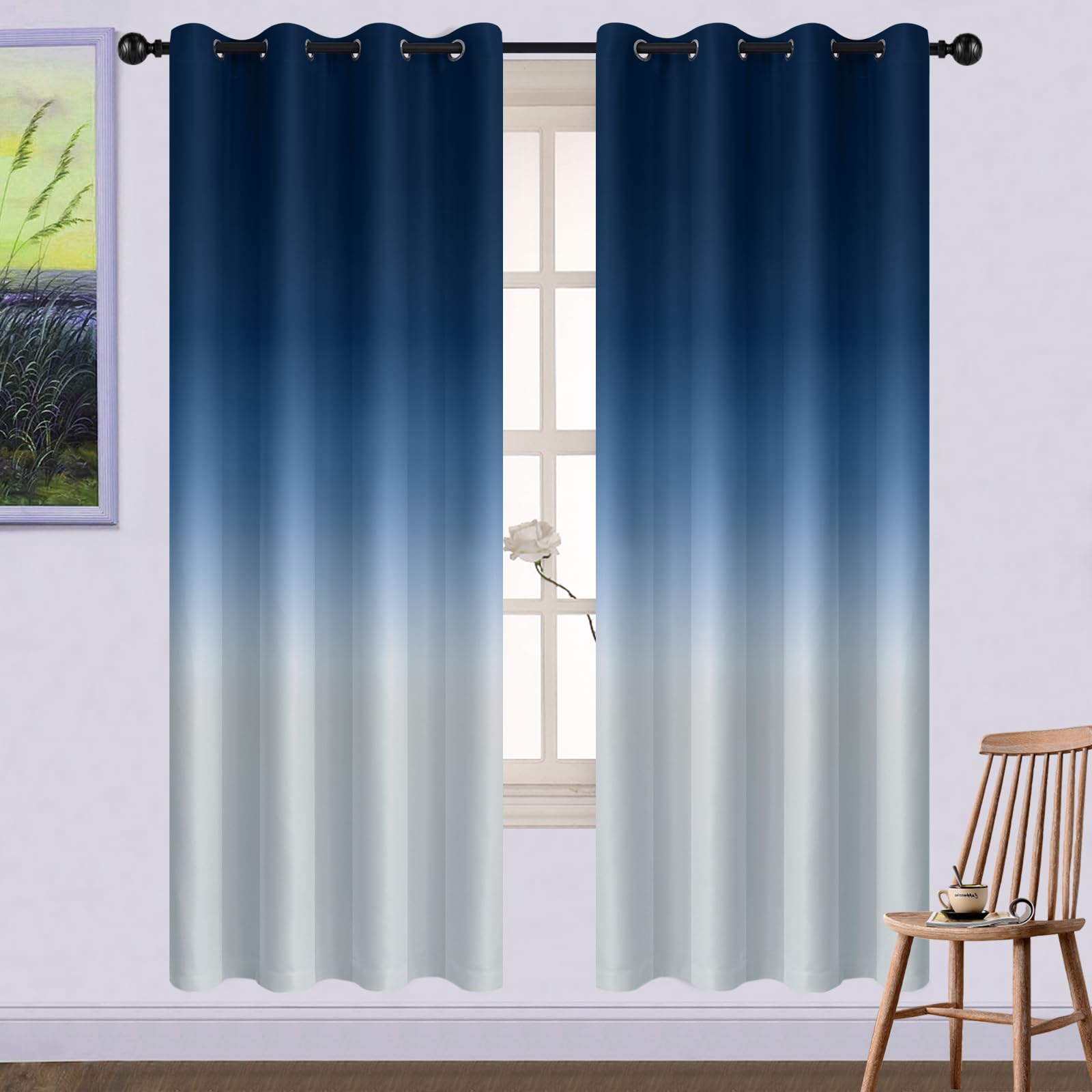 Yakamok 72 Inch Length Ombre Curtains, Light Blocking Grommet Window Drapes,Room Darkening Gradient Color Curtains For Bedroom (