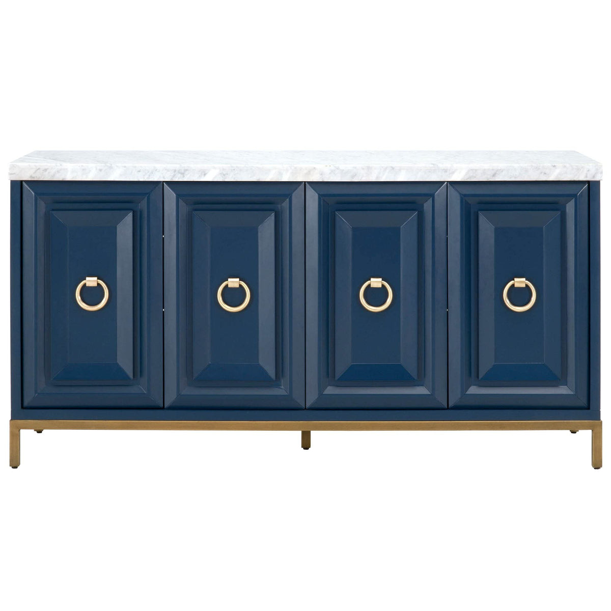 Star International Furniture Azure Sideboard In Navy Blue With Brushed Gold And White Marble